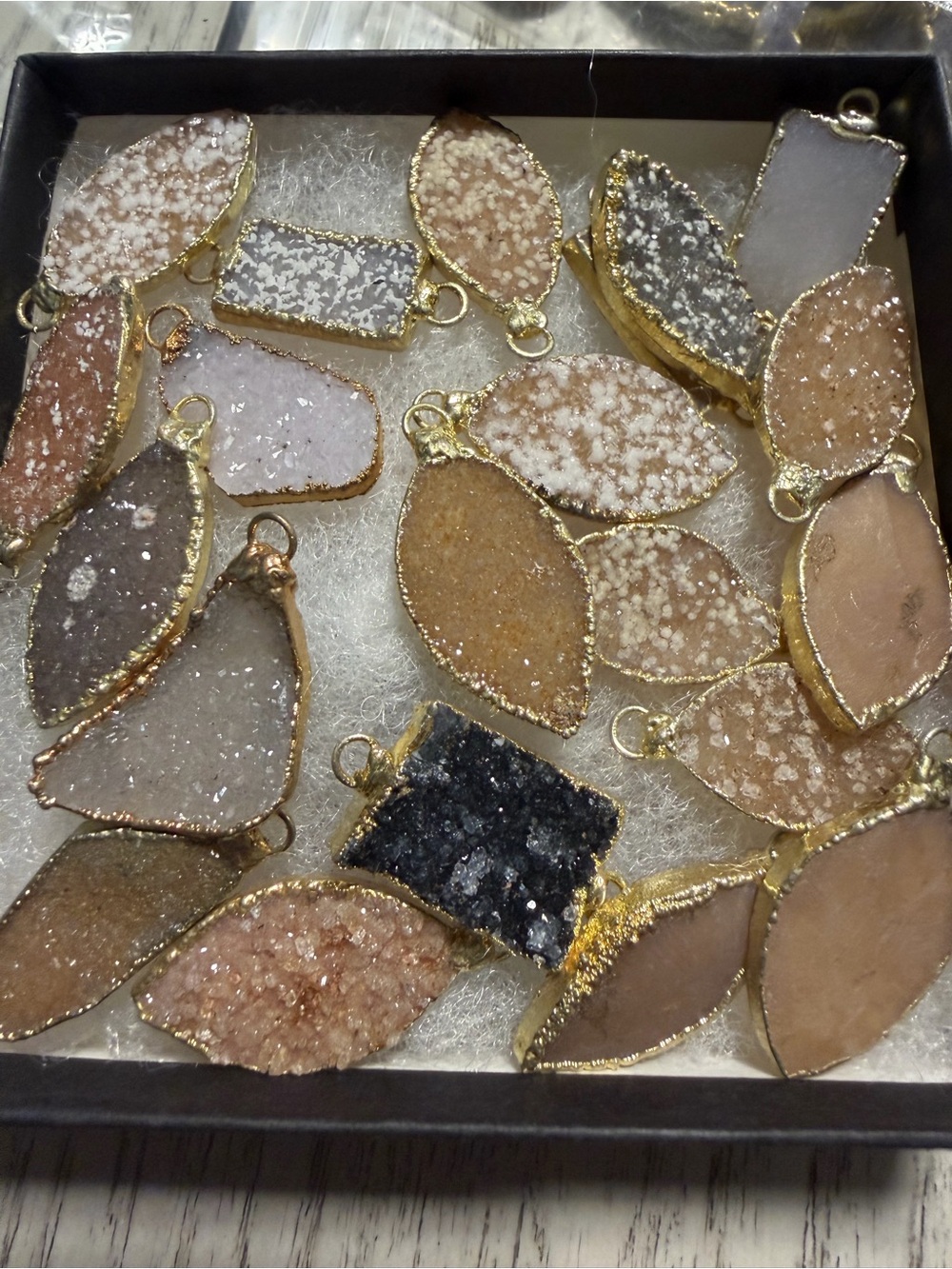 Gold-Edged Druzy Pendant Necklace - Assorted Neutral Colors